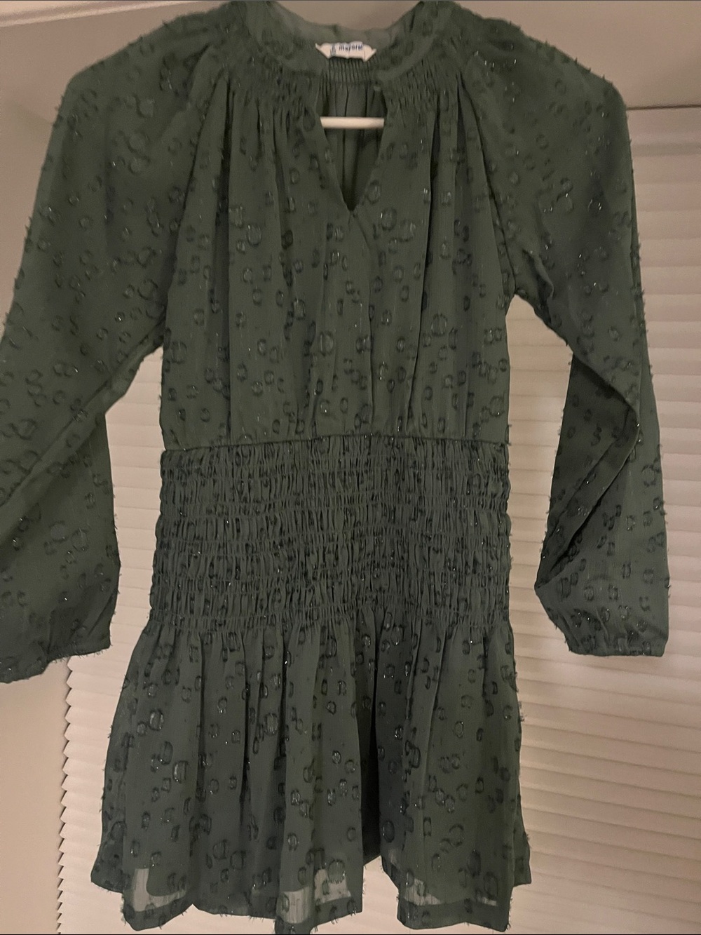 Mayoral Eucalyptus Green Shiny Textured Smocked Dress size 8
